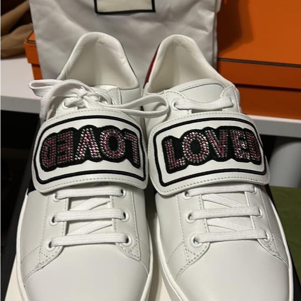 White Sneakers with 'LOVE' Patch